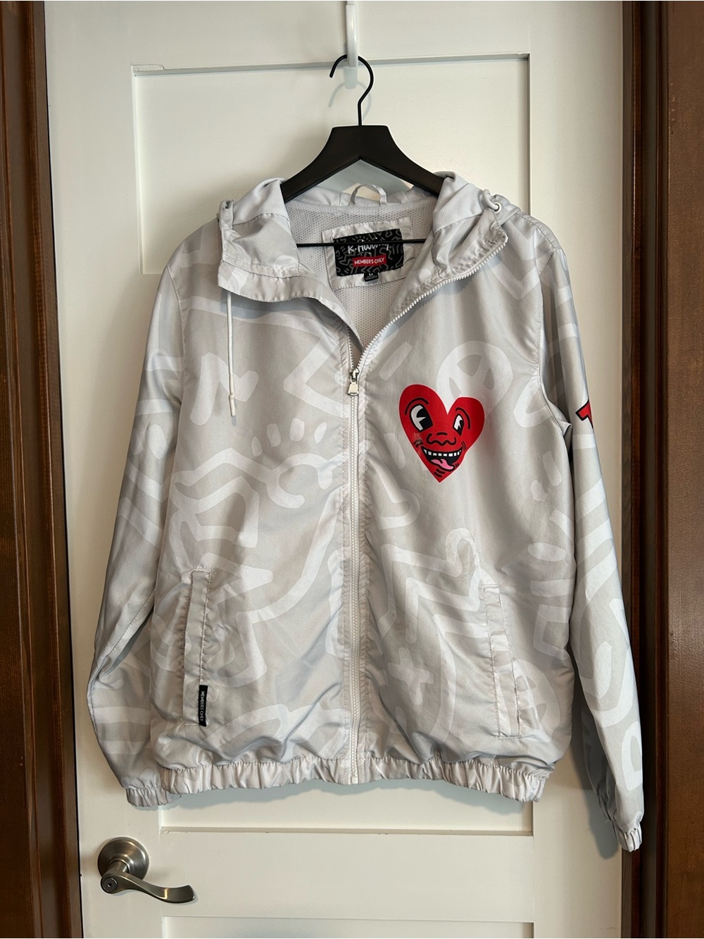 Keith Haring X Members Only Hoodie / jacket; Gray/White Size Medium